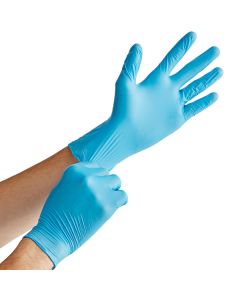 Noble Powder-Free Disposable Blue Hybrid 3.5 Mil Thick Gloves - Medium - 100/Box
