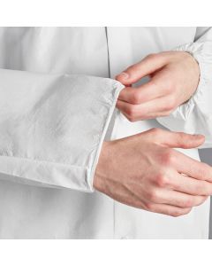 Lavex White 53 GSM Heavy Weight Microporous Polypropylene Snap Front Long Sleeve Lab Coat with Elastic Wrists - XL - 30/Case
