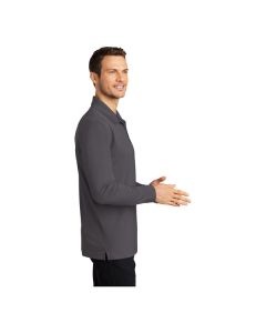 Port Authority K110LS Dry Zone Unisex Customizable Graphite Long Sleeve UV Moisture-Wicking Polo Shirt - Polyester - XL