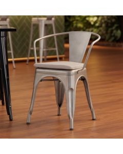 Lancaster Table & Seating Alloy Silver Indoor Arm Chair with Gray Fabric Magnetic Cushion