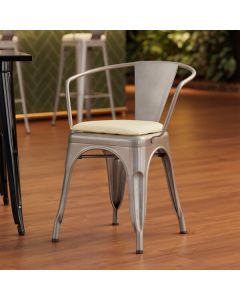 Lancaster Table & Seating Alloy Silver Indoor Arm Chair with White Vinyl Cushion