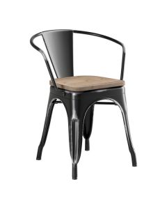Lancaster Table & Seating Alloy Distressed Onyx Black Indoor Arm Chair with Gray Wood Seat