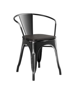 Lancaster Table & Seating Alloy Distressed Onyx Black Indoor Arm Chair with Black Wood Seat