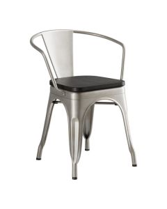 Lancaster Table & Seating Alloy Silver Indoor Arm Chair with Black Wood Seat