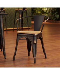 Lancaster Table & Seating Alloy Distressed Copper Indoor Arm Chair with Natural Wood Seat