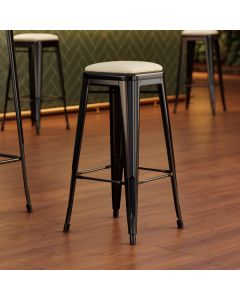 Lancaster Table & Seating Alloy Onyx Black Indoor Backless Barstool with White Vinyl Cushion