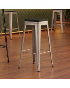 Lancaster Table & Seating Alloy Silver Indoor Backless Barstool with Black Fabric Magnetic Cushion