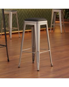 Lancaster Table & Seating Alloy Silver Indoor Backless Barstool with Black Vinyl Cushion