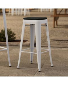Lancaster Table & Seating Alloy Pearl White Outdoor Backless Barstool with Black Fabric Magnetic Cushion