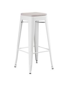 Lancaster Table & Seating Alloy Pearl White Outdoor Backless Barstool with Gray Fabric Magnetic Cushion