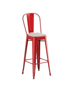 Lancaster Table & Seating Alloy Ruby Red Outdoor Cafe Barstool with Gray Fabric Magnetic Cushion