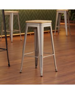 Lancaster Table & Seating Alloy Silver Indoor Backless Barstool with Natural Wood Seat