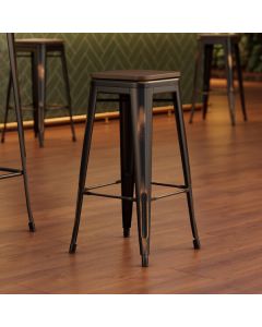 Lancaster Table & Seating Alloy Distressed Copper Indoor Backless Barstool with Walnut Wood Seat