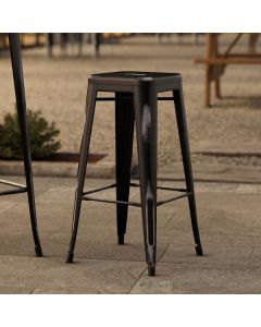 Lancaster Table & Seating Alloy Distressed Onyx Black Outdoor Backless Barstool