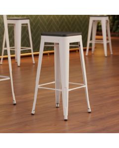 Lancaster Table & Seating Alloy Pearl White Indoor Backless Barstool with Black Wood Seat