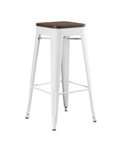 Lancaster Table & Seating Alloy Pearl White Indoor Backless Barstool with Walnut Wood Seat