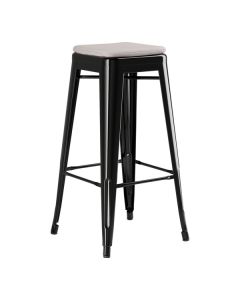 Lancaster Table & Seating Alloy Onyx Black Outdoor Backless Barstool with Gray Fabric Magnetic Cushion