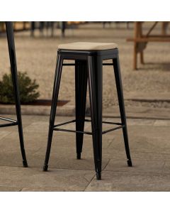 Lancaster Table & Seating Alloy Onyx Black Outdoor Backless Barstool with Tan Fabric Magnetic Cushion